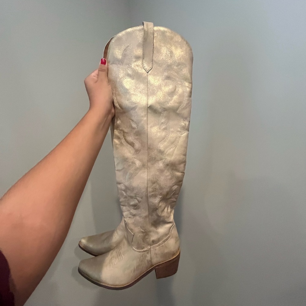 Gold Knee-High Boots